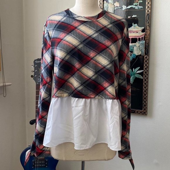 Layered Look Tartan Plaid with Chiffon Blouse. Design Lab. S/P. - Picture 1 of 4